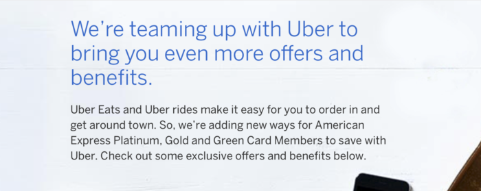 AmEx 持卡人(Green, Gold, Platinum) 可以获得12个月免费Uber Eats 